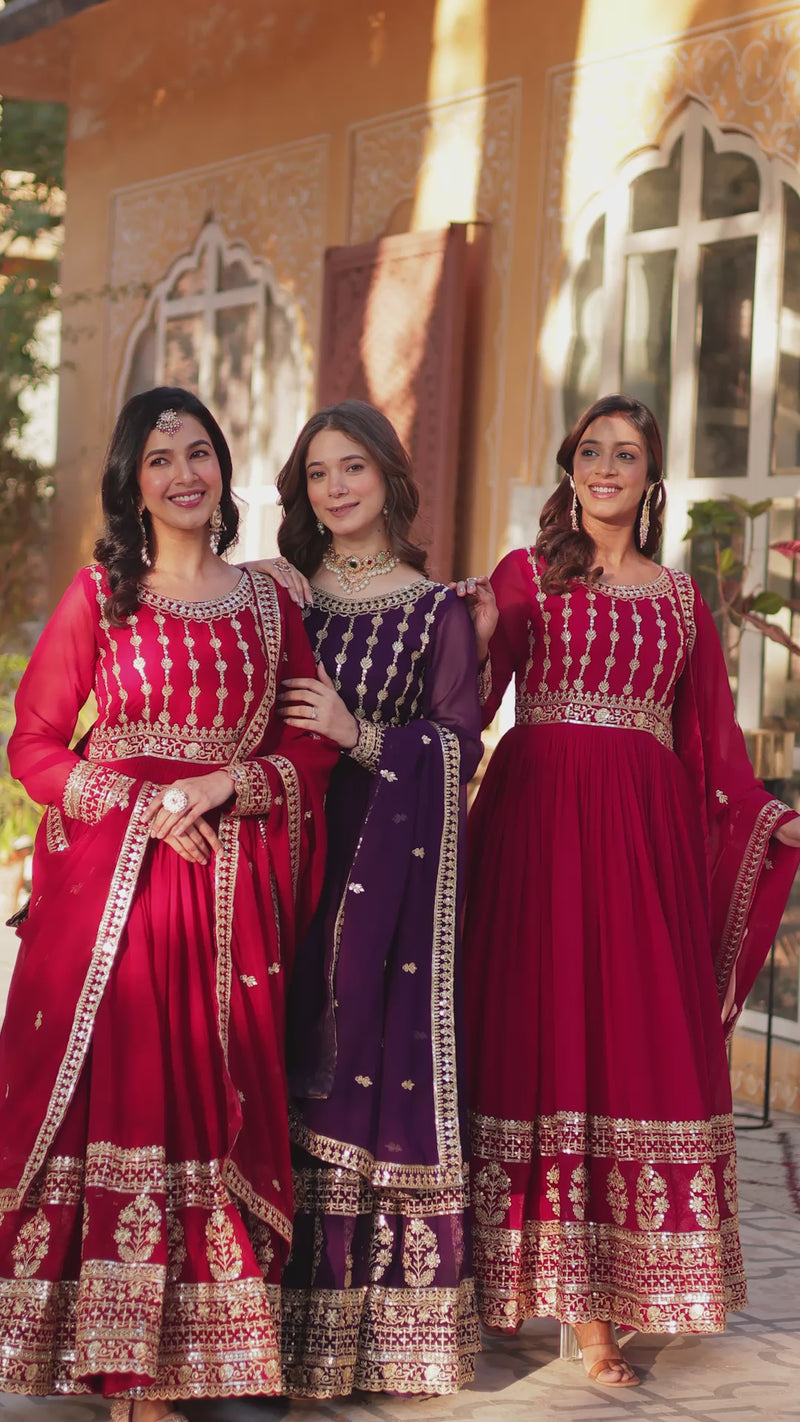 Elegant Embroidered Zari Sequins Gown with Dupatta Set