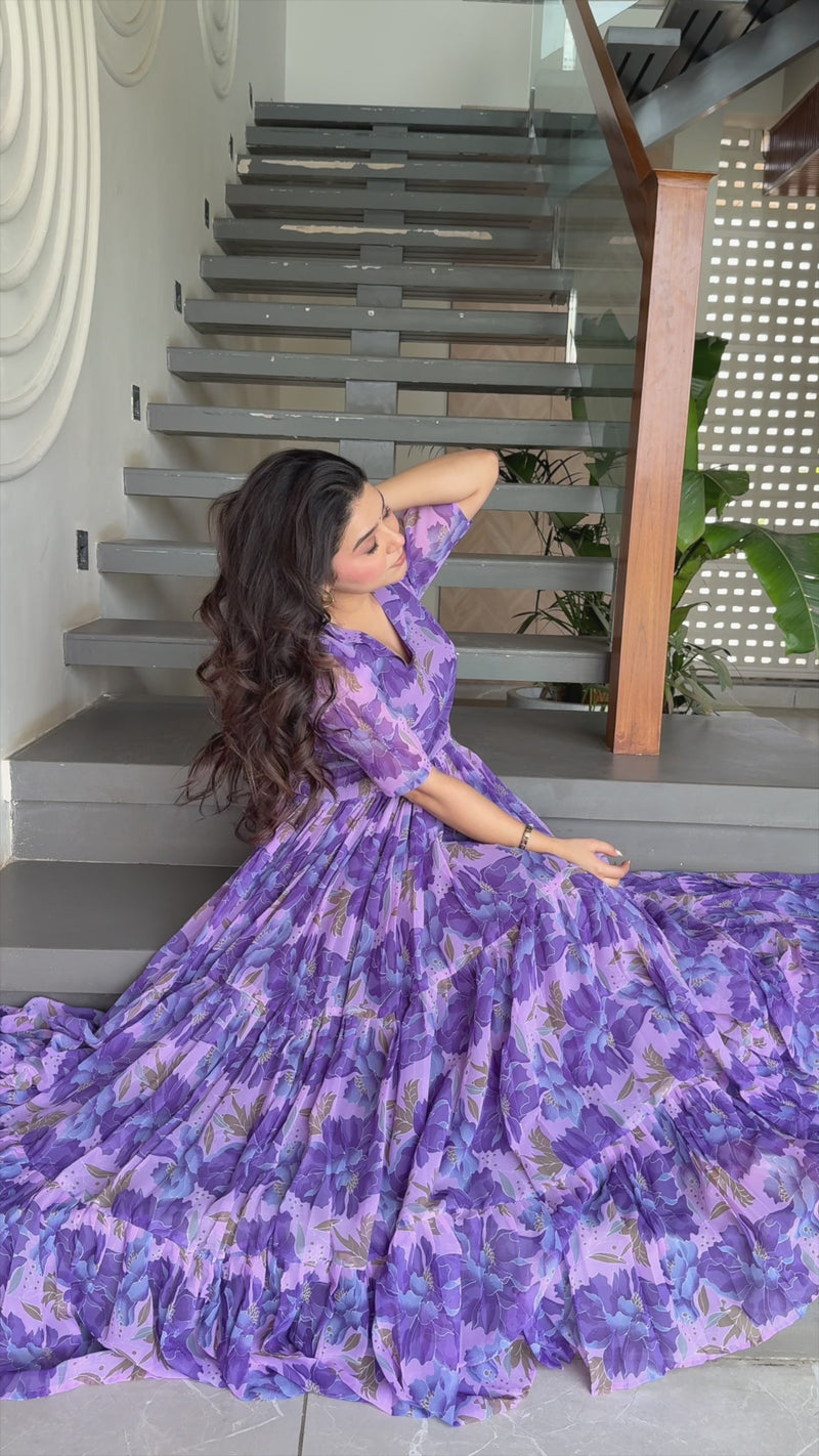 Premium Readymade Flair Gown – Faux Georgette | 12 Mtr Flair | Sizes M to XXL