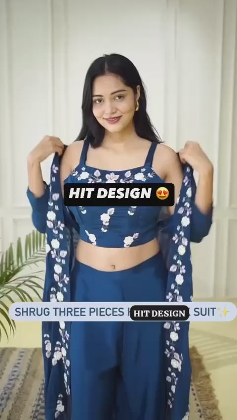 Elegant Designer Chinon Bustier, Plazo & Shrug Set