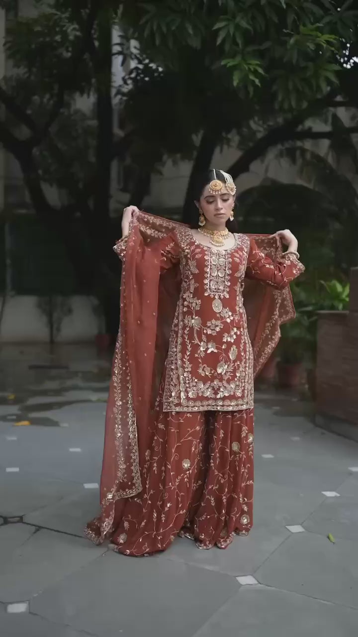 NEW DESIGNER PARTY WEAR TOP & PALAZZO SET WITH FANCY DUPATTA