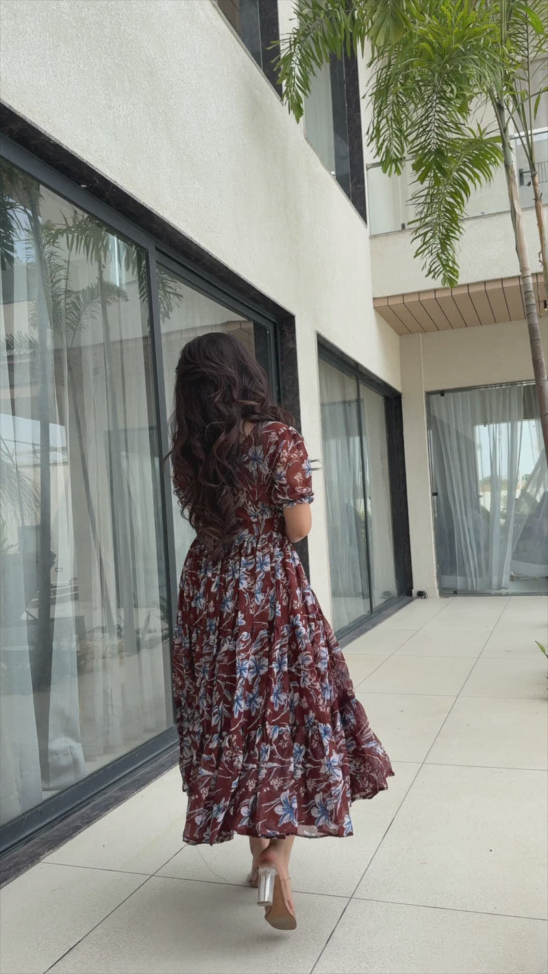 Premium Printed Faux Georgette Flair Gown