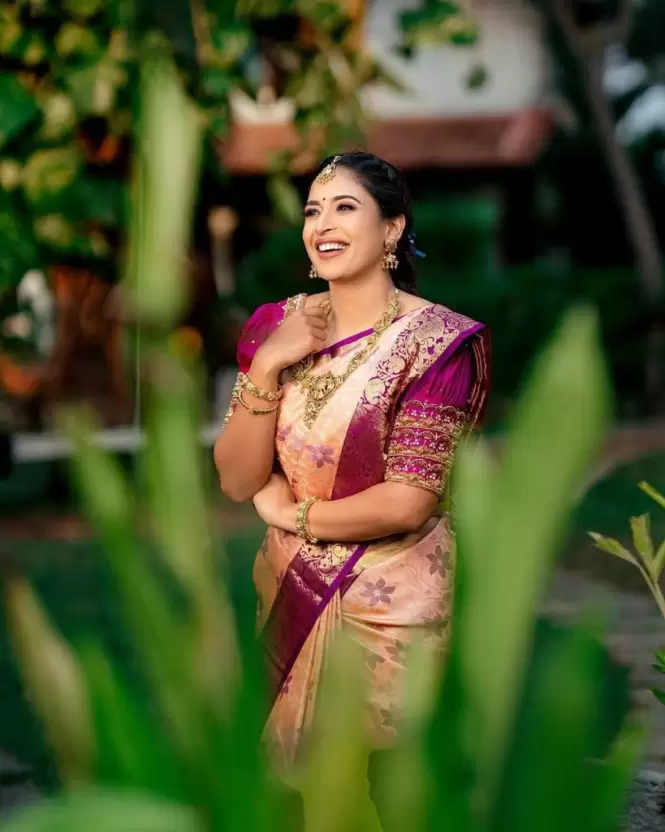 Peach Zari Woven  Kanjivaram Silk Saree