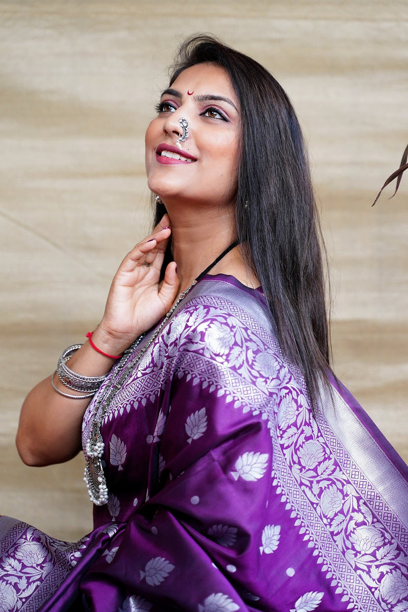 Purple Soft Silk Maharashtrian Paithani Saree