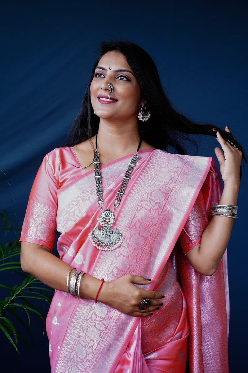 Peach  Soft Silk Maharashtrian Paithani Saree