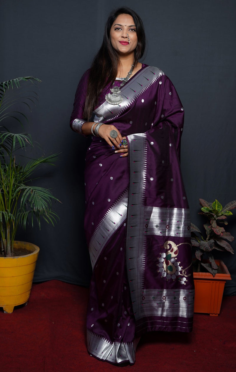 MAGENTA PURPLE  Soft Silk Maharashtrian Paithani Saree