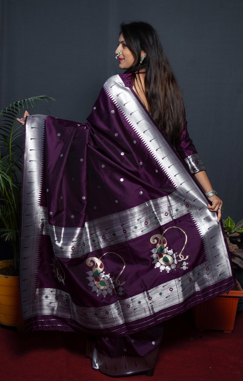 MAGENTA PURPLE  Soft Silk Maharashtrian Paithani Saree