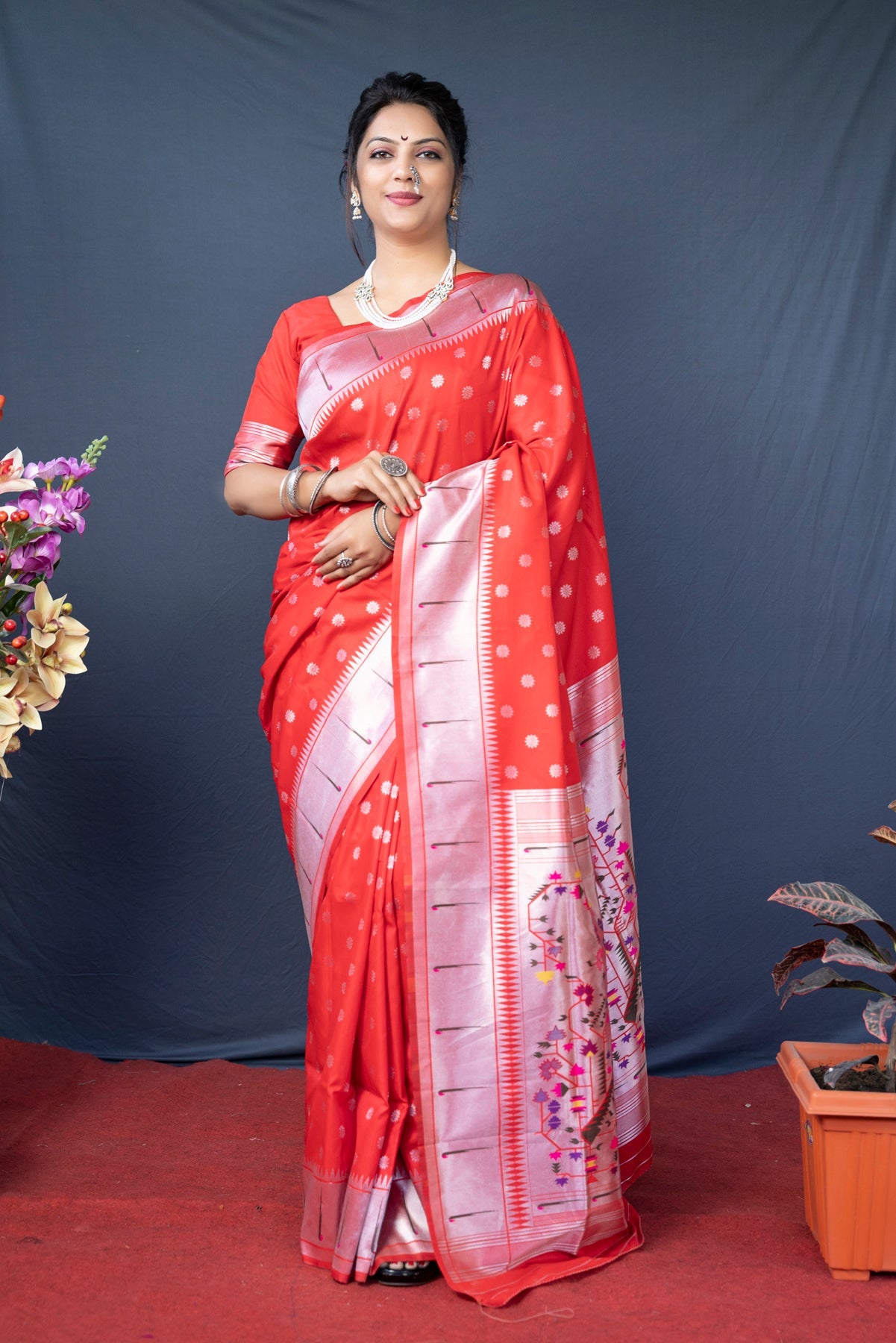 Red Soft Silk Maharashtrian Paithani Saree