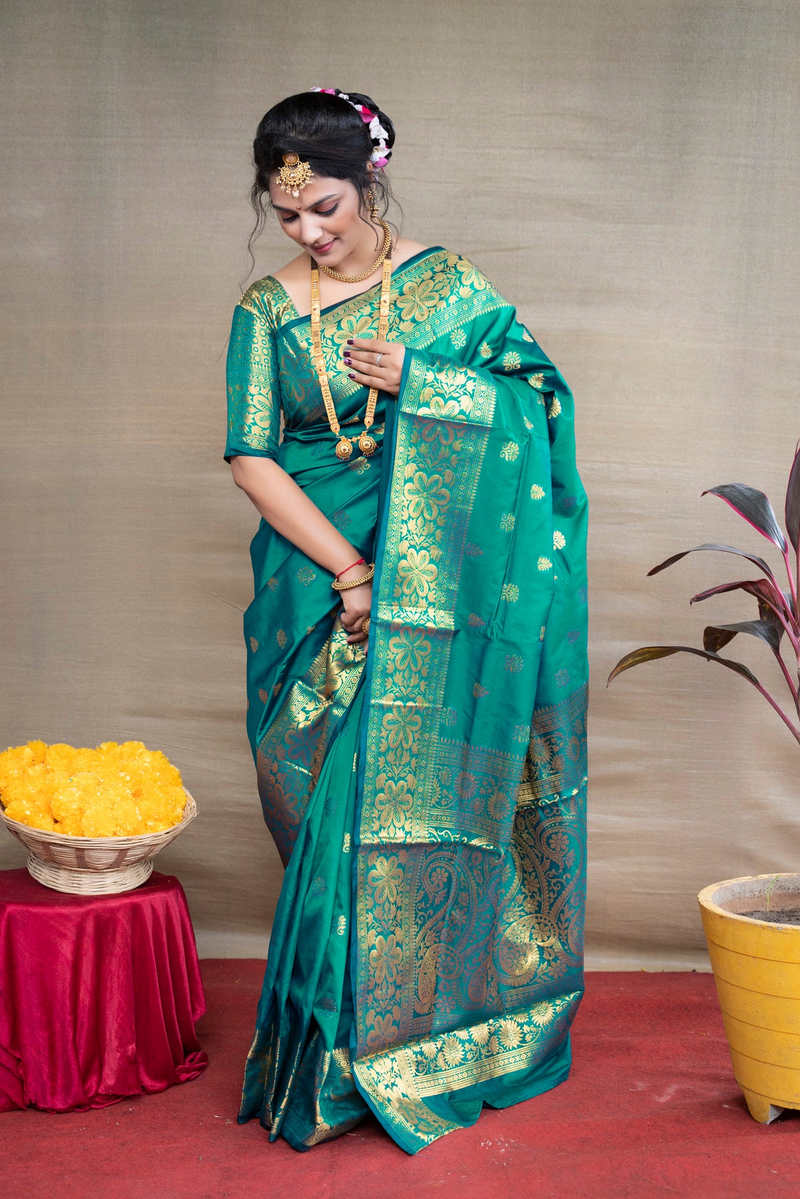 Rama Green Banarasi Silk Saree