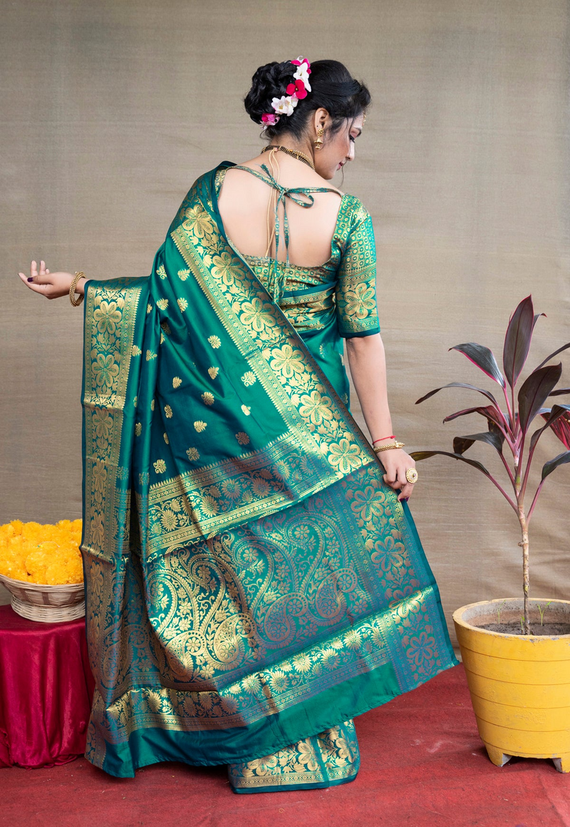 Rama Green Banarasi Silk Saree