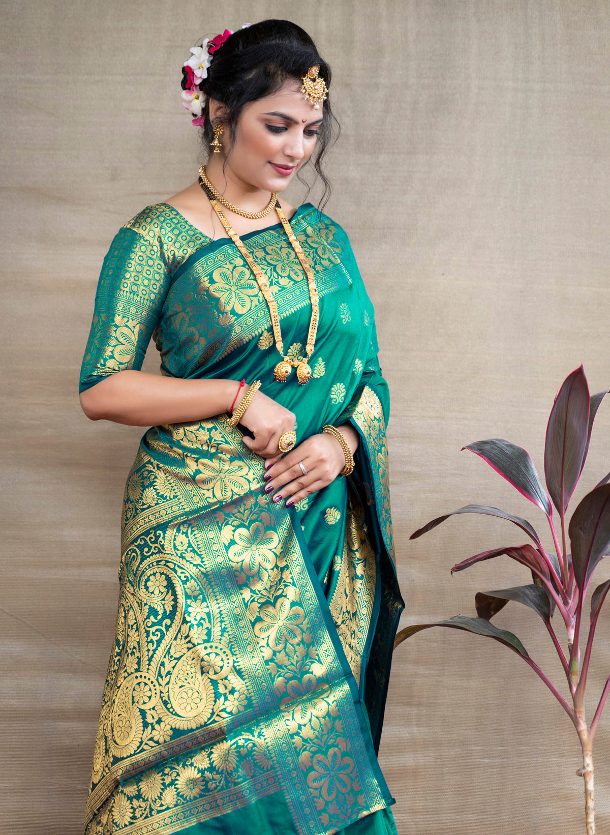 Rama Green Banarasi Silk Saree