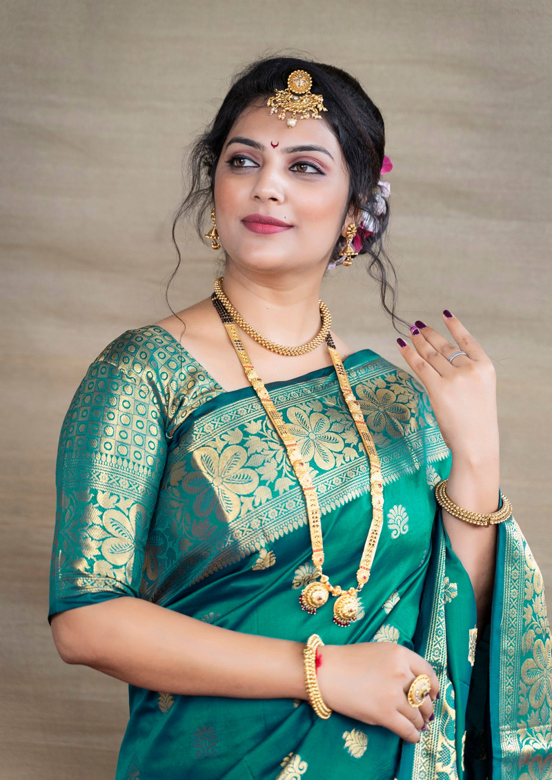 Rama Green Banarasi Silk Saree