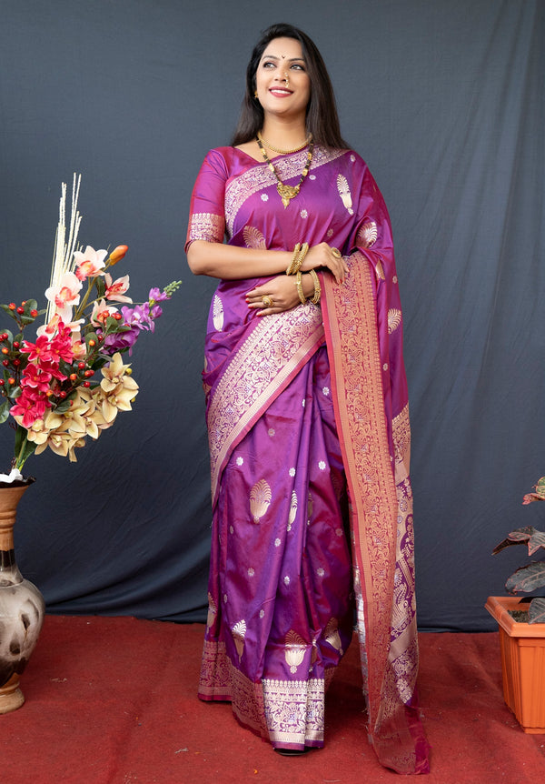 Purple Soft Silk Maharashtrian Paithani Saree