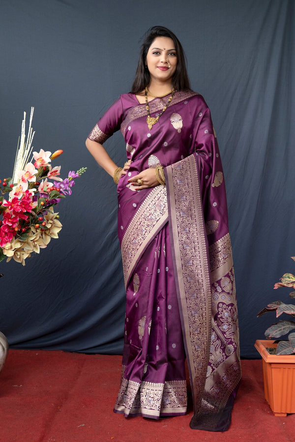 Plum Purple Soft Silk Maharashtrian Paithani Saree