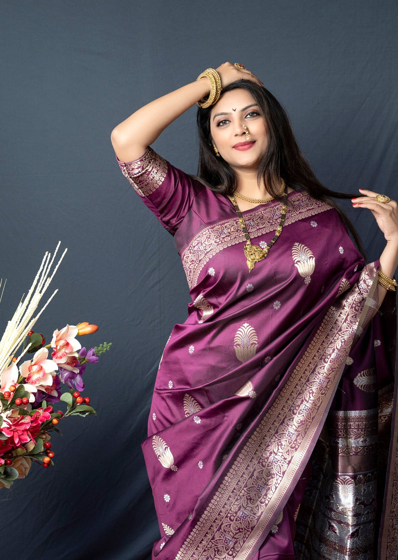 Plum Purple Soft Silk Maharashtrian Paithani Saree