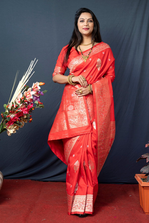 Red Soft Silk Maharashtrian Paithani Saree