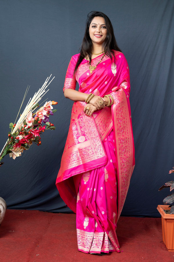 Pink Soft Silk Maharashtrian Paithani Saree