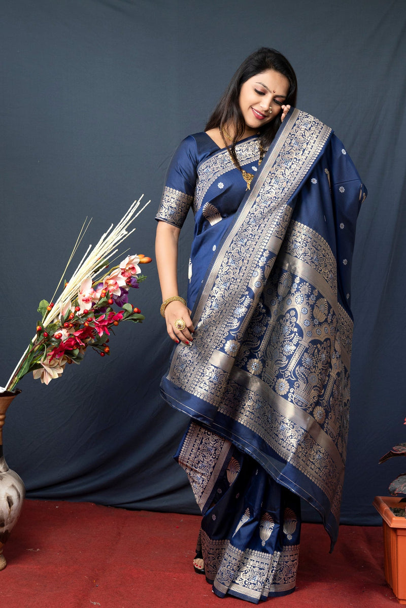 Nevy Blue Soft Silk Maharashtrian Paithani Saree