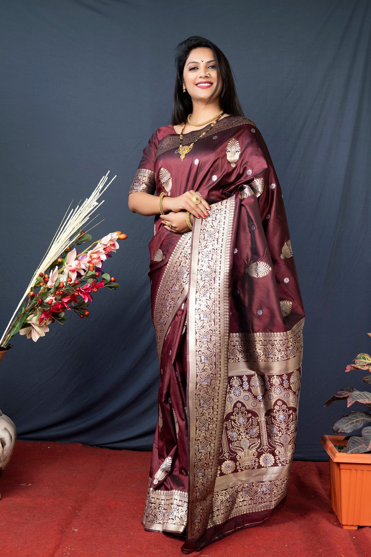 Maroon  Soft Silk Maharashtrian Paithani Saree