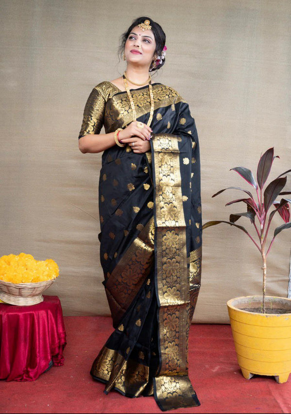 BLACK Banarasi Silk Saree